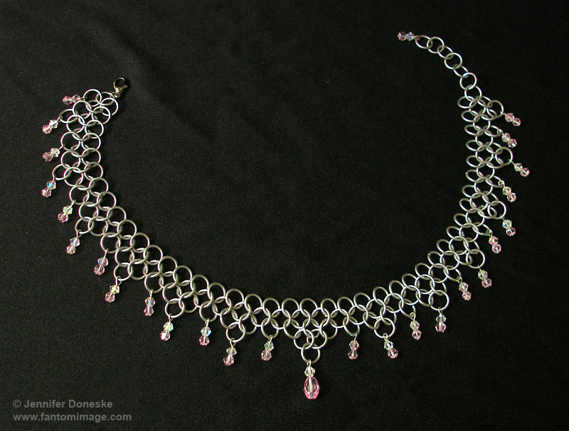 pink crystal chainmail choker necklace