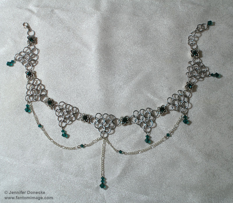 emerald green chainmail choker necklace
