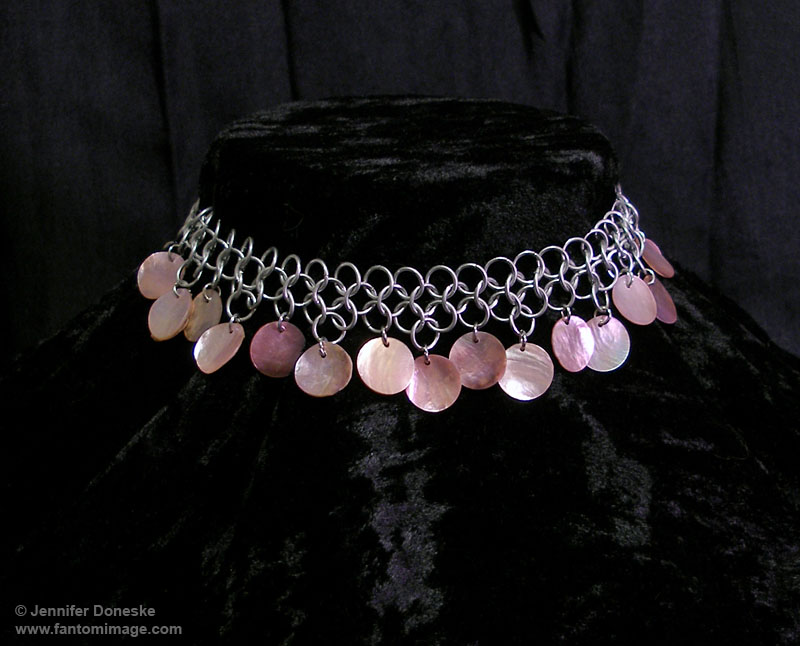 pink shells chainmail choker necklace bellydance