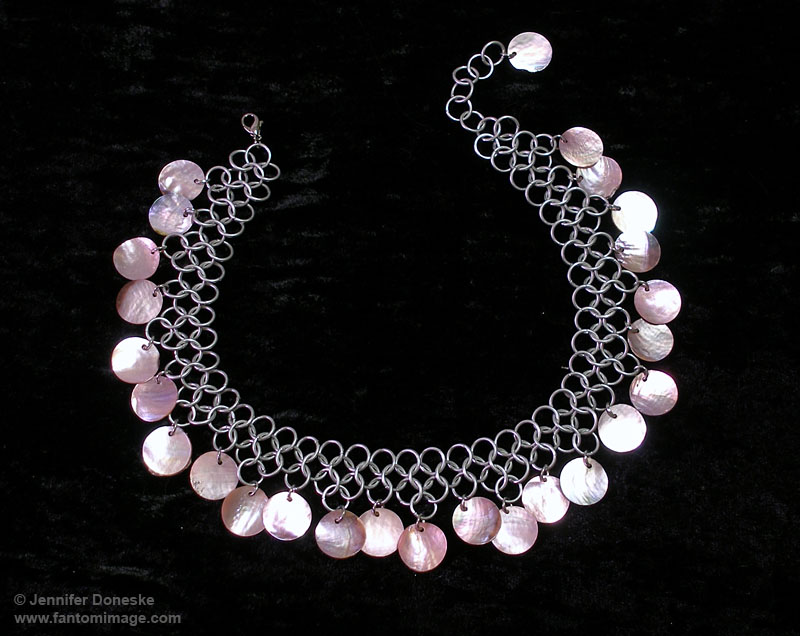 pink shells chainmail choker necklace bellydance