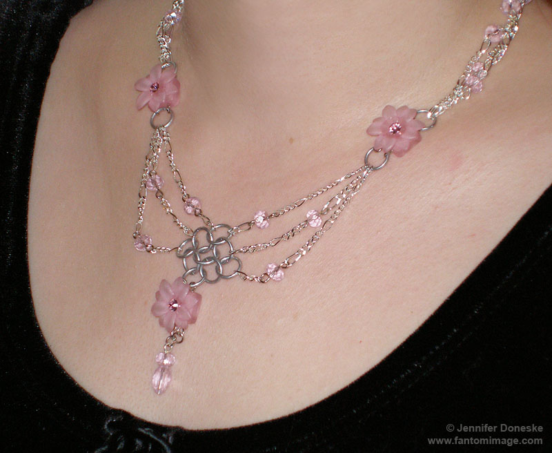pink rose chainmail necklace