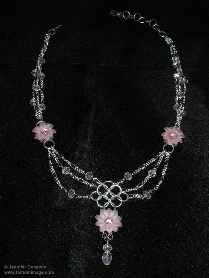pink rose chainmail necklace