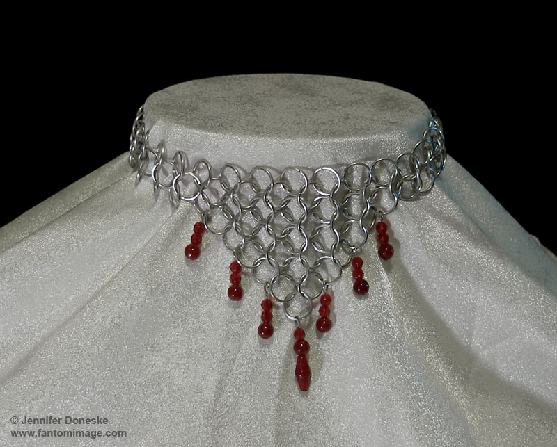 ruby blood red chainmail choker necklace
