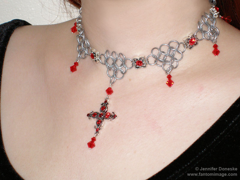 ruby red chainmail choker necklace