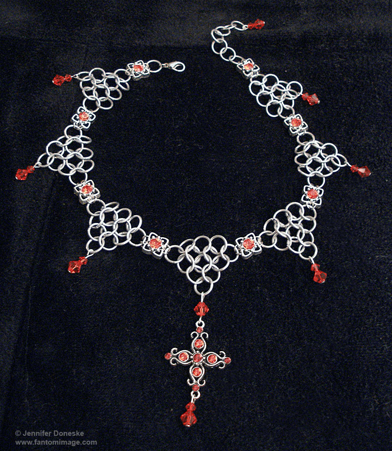 ruby red chainmail choker necklace