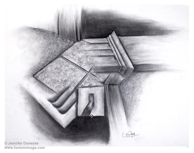 charcoal drawing architecture surreal